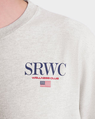 Gray sweatshirt with 'SRWC Wellness Club' text and American flag on a plain background