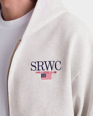 White jacket with SRWC Wellness Club logo on a white background