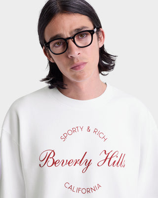 Beverly Script Crewneck - White/Ruby