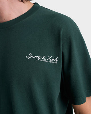 Green t-shirt with 'Sporty & Rich' logo on a plain background