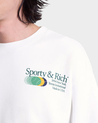 White t-shirt with Sporty & Rich logo and text on a white background