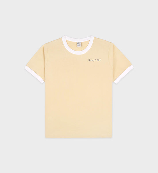 Serif Logo Ringer Tee - Almond/White