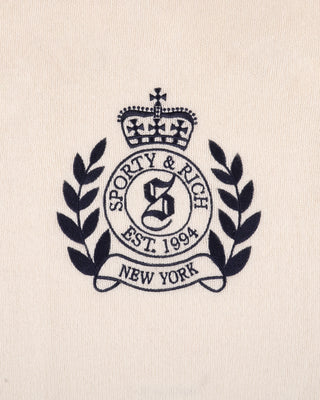 NY Crest Cashmere Baseball Sweater - Ecru/Navy