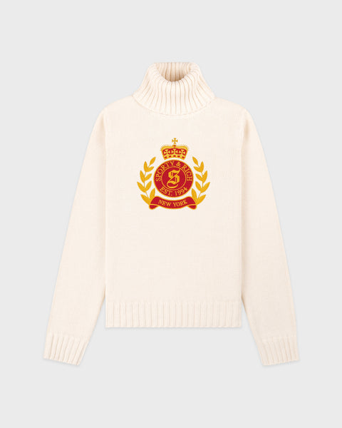 NY Crest Knitted Turtleneck - Ecru