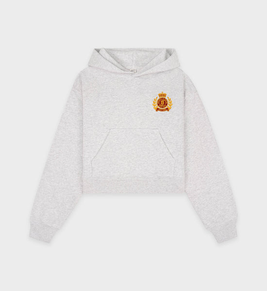 NY Crest Cropped Hoodie - Heather Gray/Gold