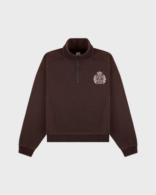 NY Crest Embroidered Quarter Zip - Chocolate