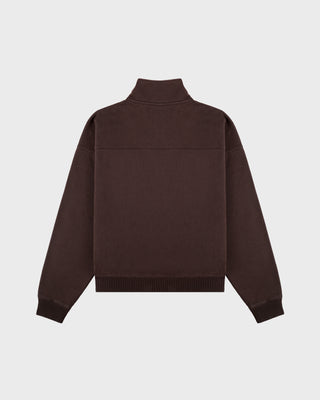Brown half-zip sweatshirt on a light gray background