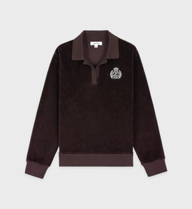 NY Crest Longsleeve Velour Polo - Chocolate/Cream