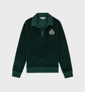 NY Crest Longsleeve Velour Polo - Forest/Cream