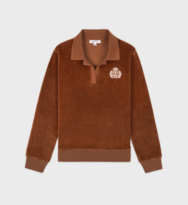 NY Crest Longsleeve Velour Polo - Tobacco/Cream