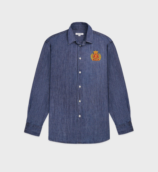 NY Crest Oversized Denim Shirt - Blue Denim