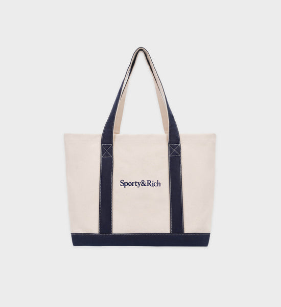 Sac Tote Serif Logo - Naturel/Marine