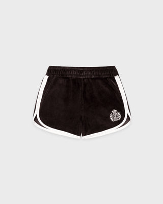 Black shorts with white trim on a light gray background