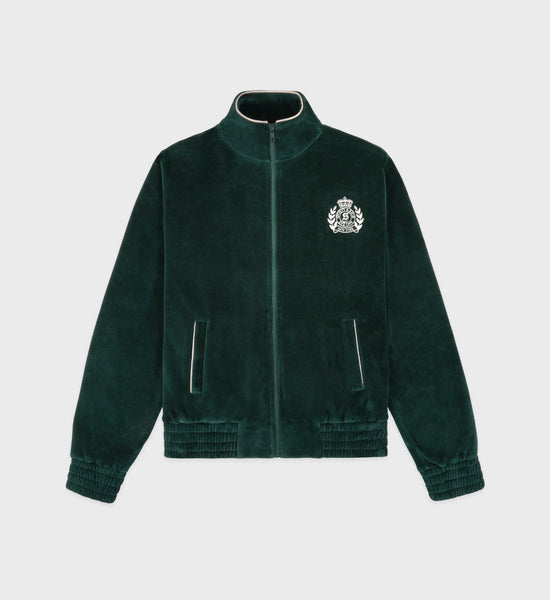 NY Crest Velour Track Jacket - Forest/Cream