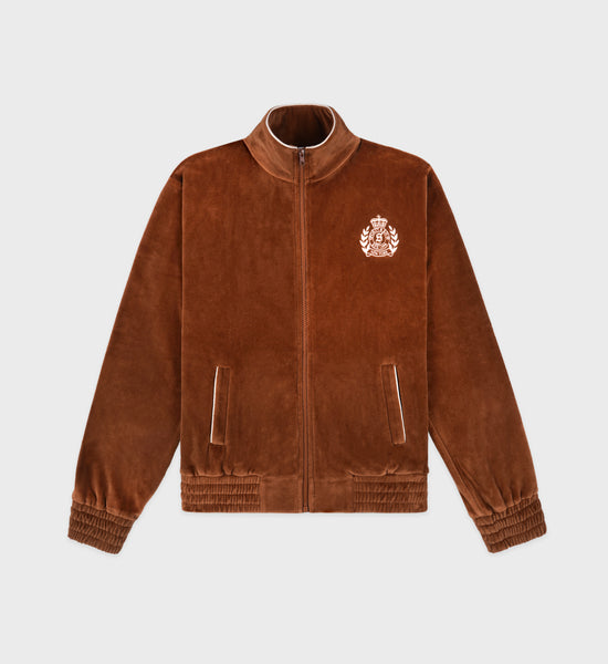 NY Crest Velour Track Jacket - Tobacco/Cream