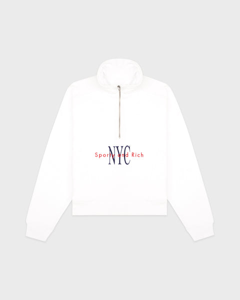 NY Minute Quarter Zip - White/Navy – Sporty & Rich