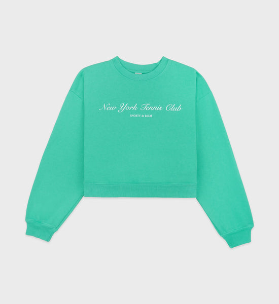 NY Tennis Club Cropped Crewneck - Caribbean/White