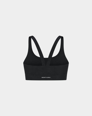 Billie Bold Logo Sports Bra in black, designed for high-impact workouts, displayed on a plain white background.