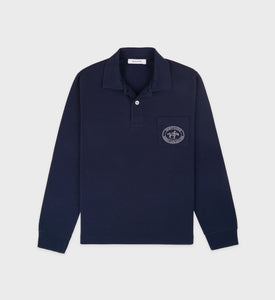 Riding Club Longsleeve Pique Polo - Navy/Cream