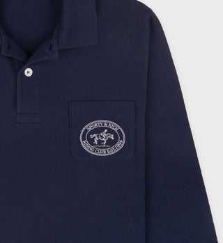 Riding Club Longsleeve Pique Polo - Navy/Cream