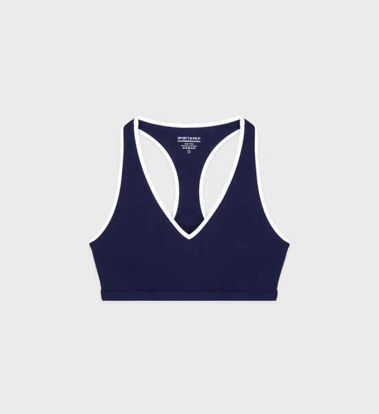 Runner Box V-Neck Sports Bra - Navy/White