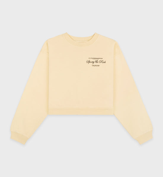 Script Logo Cropped Crewneck - Almond/Black