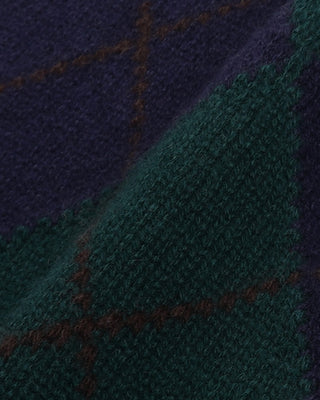 Serif Logo Argyle Cashmere Polo - Navy/Forest/Ecru