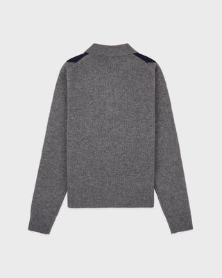 Serif Logo Argyle Cashmere Polo - Gray/Navy/Ecru