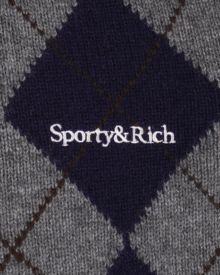 Serif Logo Argyle Cashmere Polo - Gray/Navy/Ecru