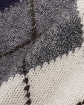 Serif Logo Argyle Cashmere Polo - Gray/Navy/Ecru