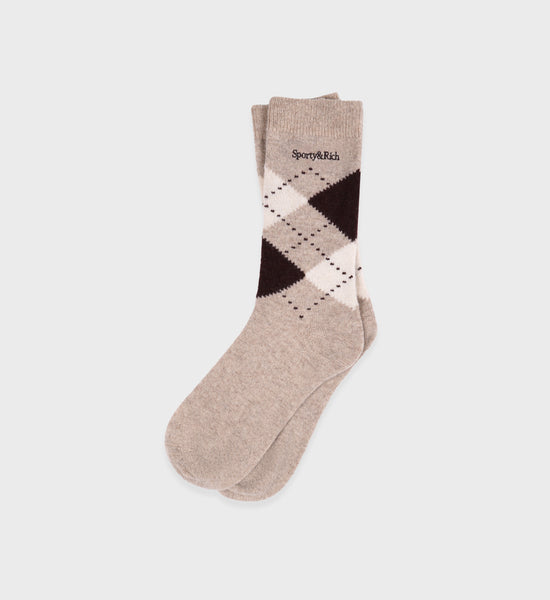 Serif Logo Argyle Socks - Cream/Chocolate