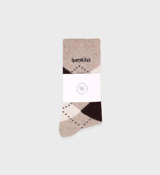 Serif Logo Argyle Socks - Cream/Chocolate