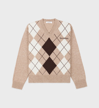 Serif Logo Argyle Sweater - Cream/Chocolate