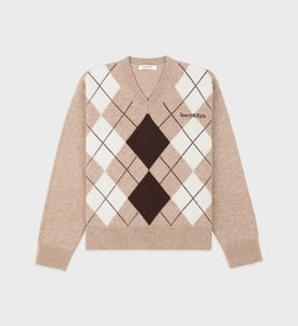 Serif Logo Argyle Sweater - Cream/Chocolate