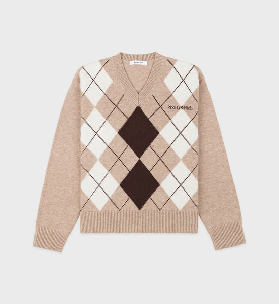 Serif Logo Argyle Sweater - Cream/Chocolate