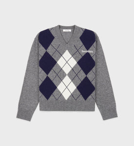 Serif Logo Argyle Sweater - Gray/Navy