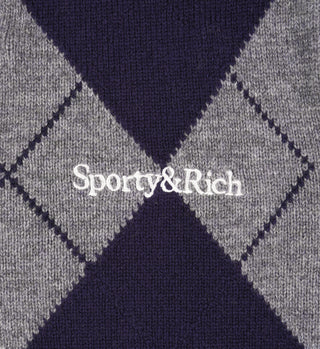 Serif Logo Argyle Sweater - Gray/Navy