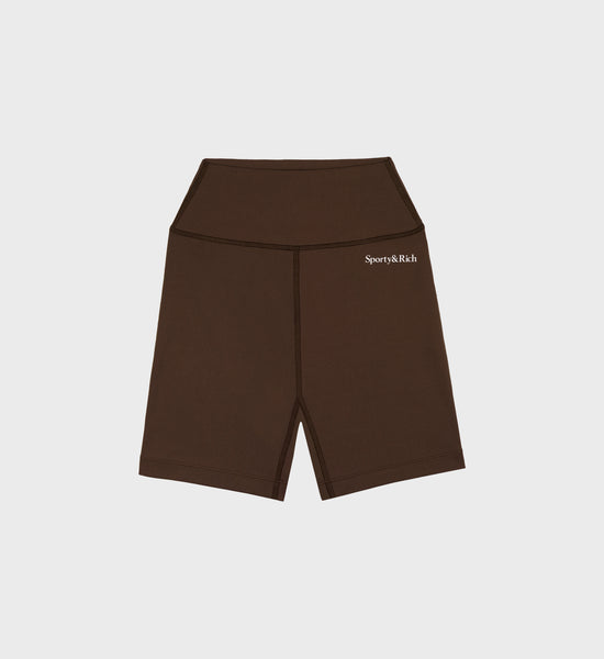 Serif Logo Biker Short - Chocolate/White