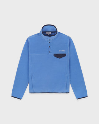 Serif Logo Buttoned Polar Sweatshirt - Azure/Light Navy