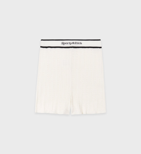 Serif Logo Cableknit Biker Short - Off White