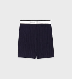 Serif Logo Cableknit Biker Short - Navy/Off White