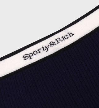 Serif Logo Cableknit Biker Short - Navy/Off White