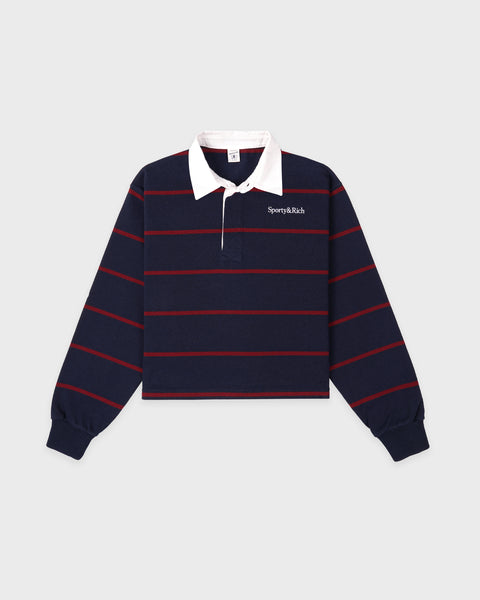 Serif Logo Rugby Polo - Navy/White/Merlot