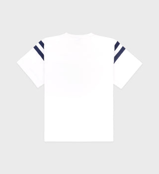 Serif Logo Football Tee - White/Navy