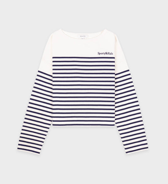 Pull marinière Serif Logo - Écru/Rayures Marines