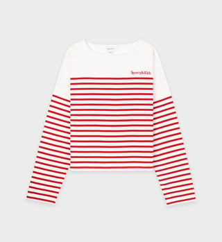 Serif Logo Mariniere Sweater - Off White/Red Stripe