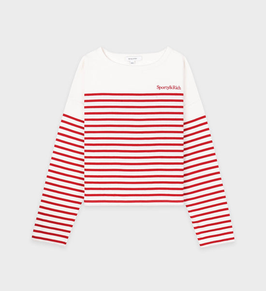 Pull marinière Serif Logo - Écru/Rayures Rouges