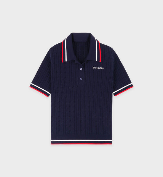 Polo mini câble Serif Logo - Marine/Blanc Cassé/Rouge