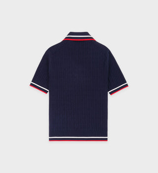 Serif Logo Mini Cable Polo - Navy/Off White/Red