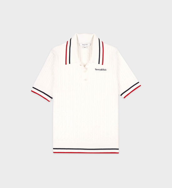 Serif Logo MIni Cable Polo - Off White/Navy/Red